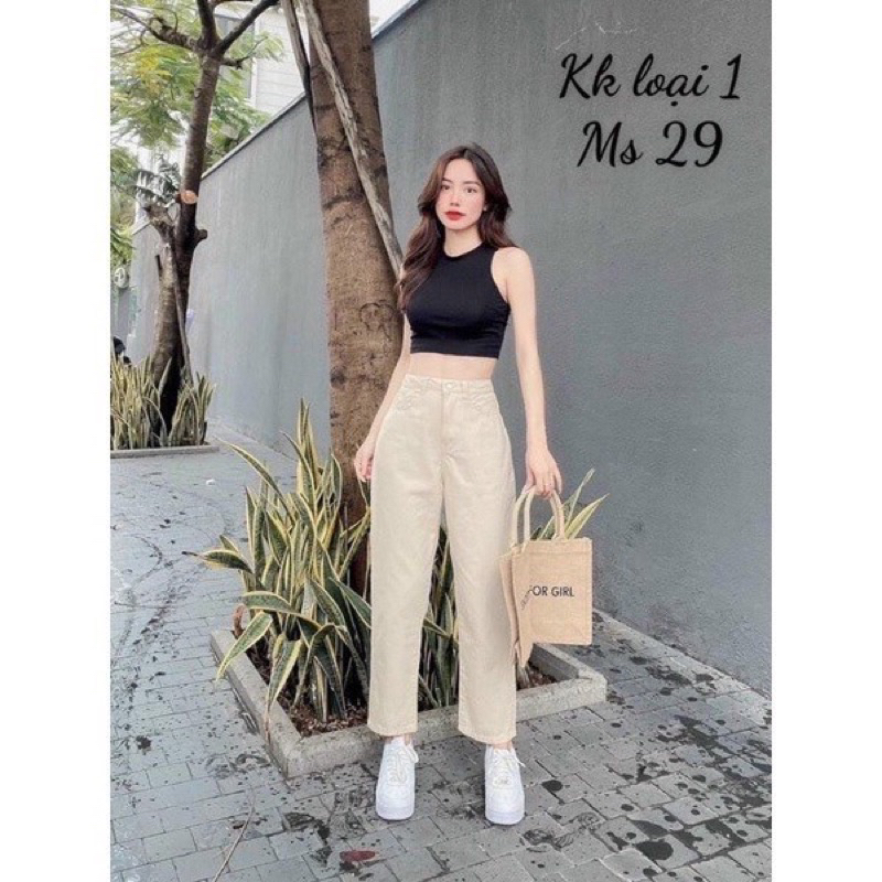 Quần baggy kaki lưng cao khuy trước kiểu dáng basic lên form chuẩn dễ mặc dễ phối đồ