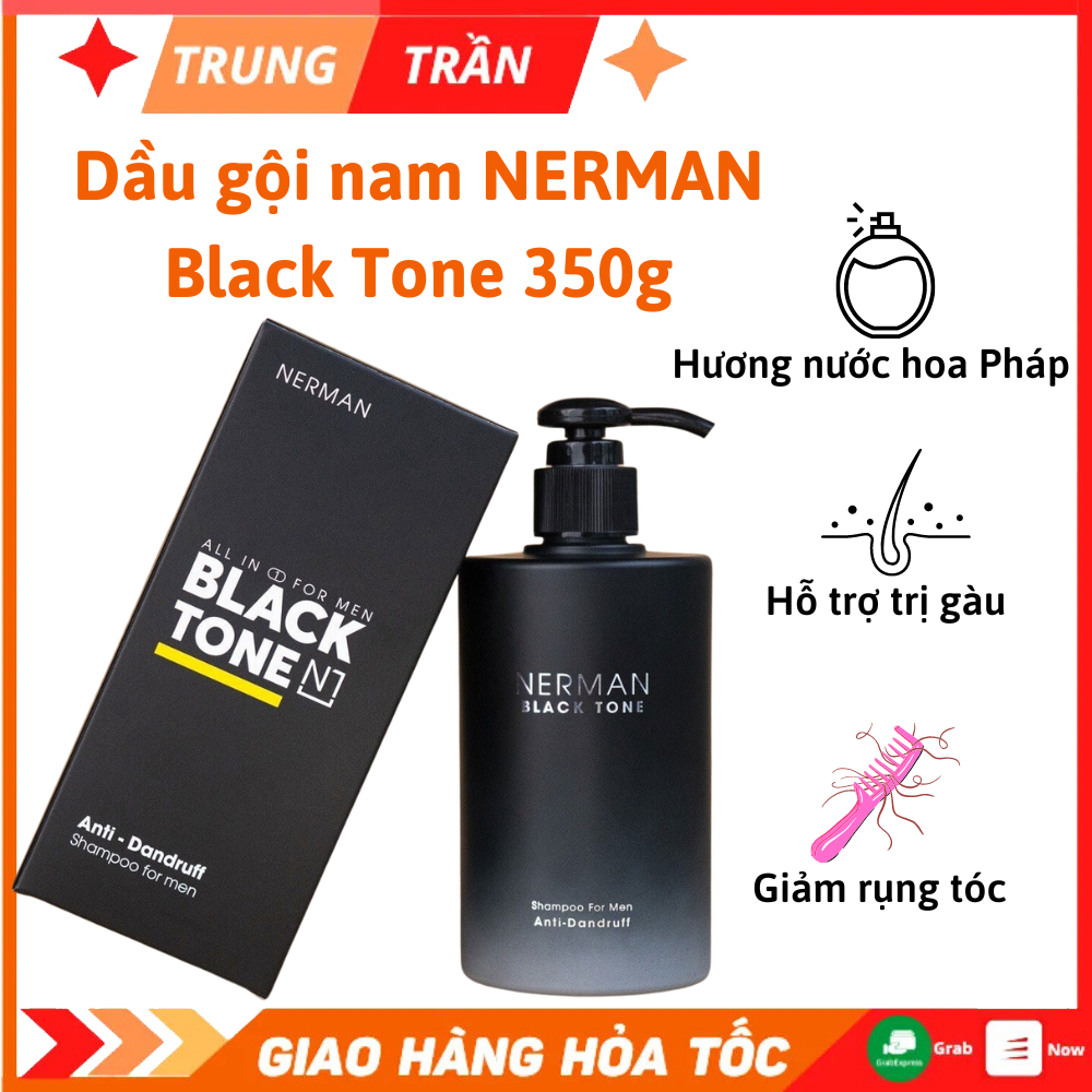 Dầu gội cho nam giới Nerman Black Tone 350g, Hương nước hoa Pháp, Làm sạch gàu, bã nhờn, Ngăn ngừa rụng tóc