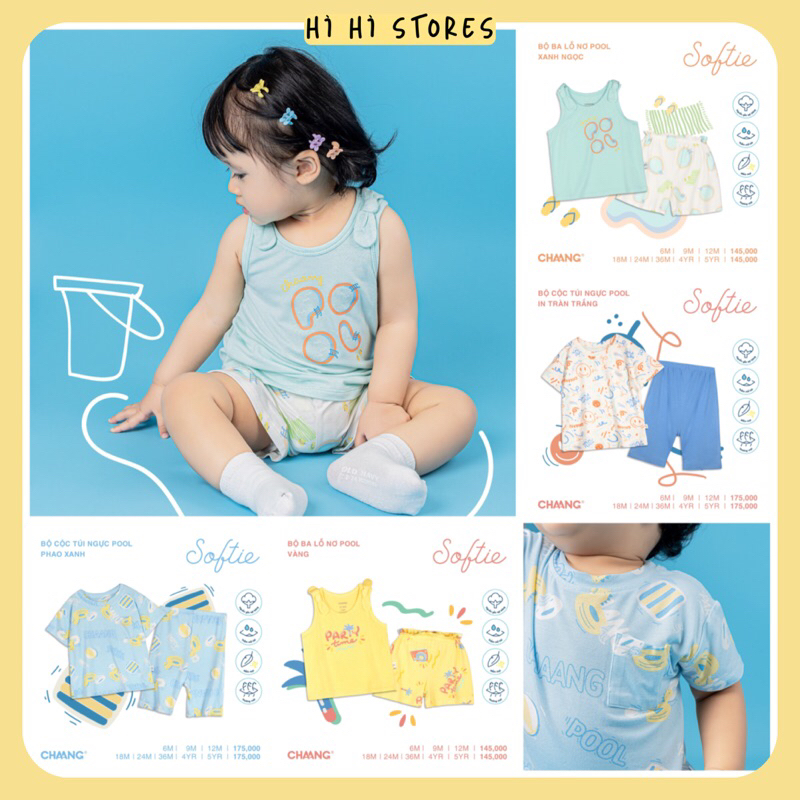 Chaang bộ cộc túi ngực bé trai, bộ ba lỗ nơ vai bé gái SS23