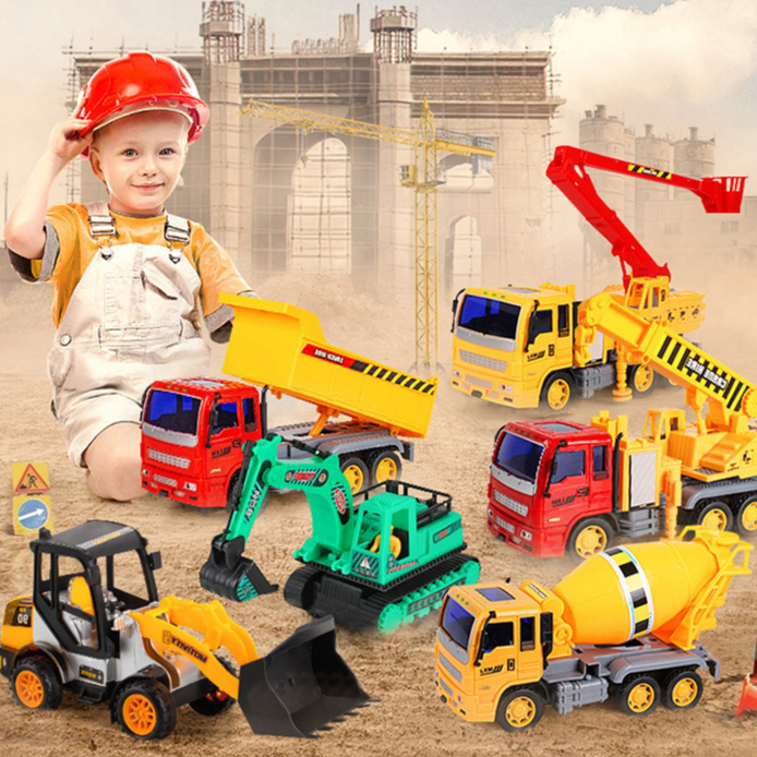 Bộ 6 xe công trình siêu to cho bé Hapi Toys - Set 6 ô tô mô hình xây dựng Xe chạy đà máy xúc, xe tải, cần cẩu