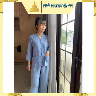 Đồ lam đi chùa bà lai không thêu hoa vải silk