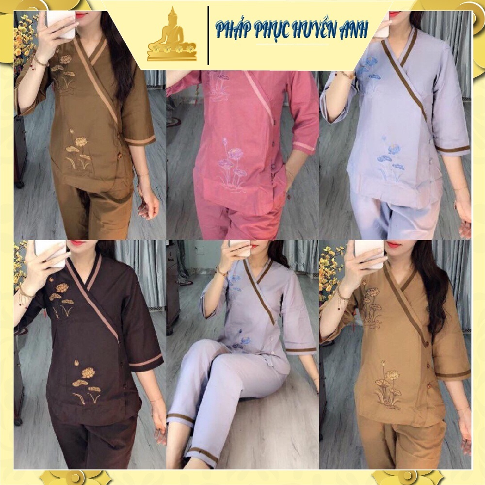 Đồ lam đi chùa vạt chéo ba cúc