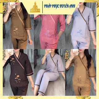 Đồ lam đi chùa vạt chéo ba cúc