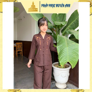 Đồ lam đi chùa bà lai thêu hoa vải kate