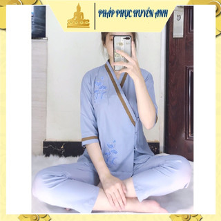 Đồ lam đi chùa vạt chéo ba cúc