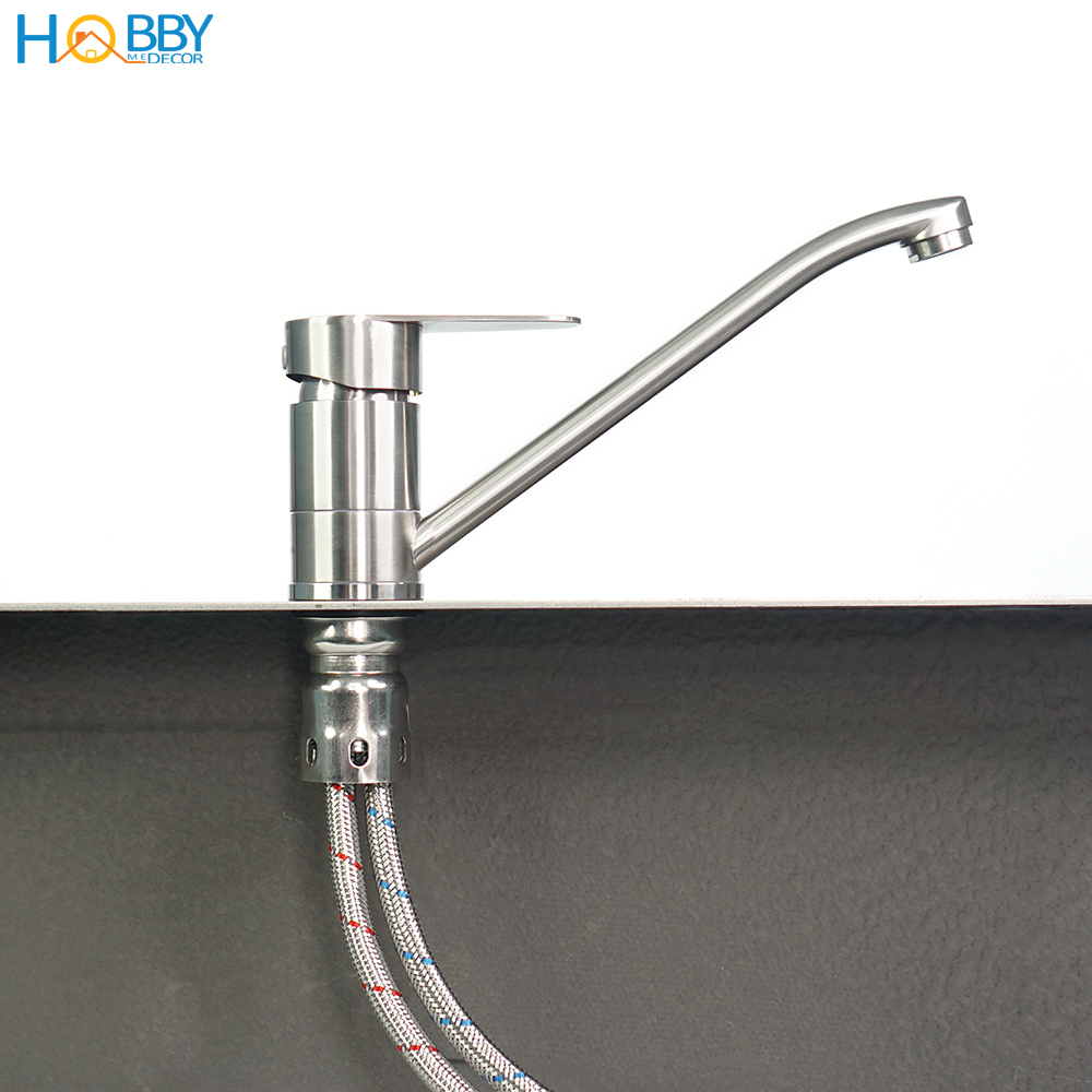 Vòi xả nước lavabo nóng lạnh thân dài Inox 304 Hobby Home Decor VRM3 - kèm dây cấp không rỉ sét