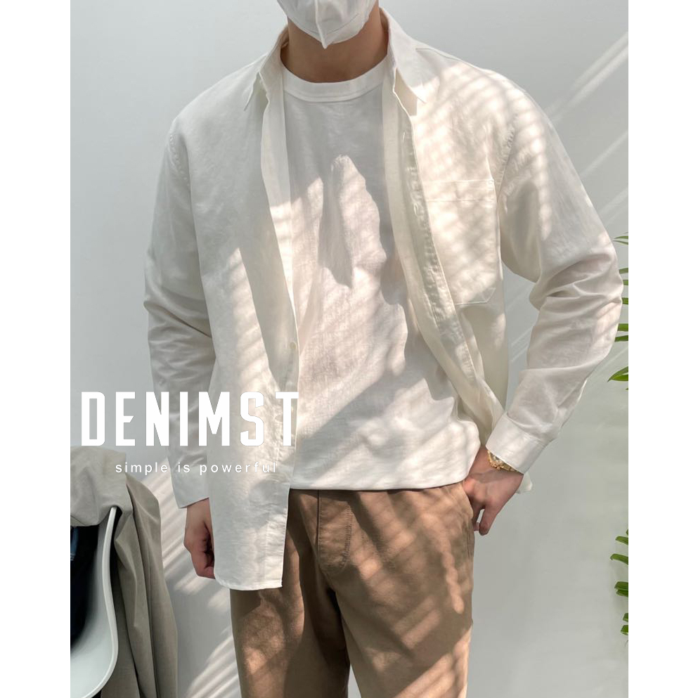 Áo sơ mi đũi nam DENIMST 2223, chất linen cotton, phong cách Hàn Quốc