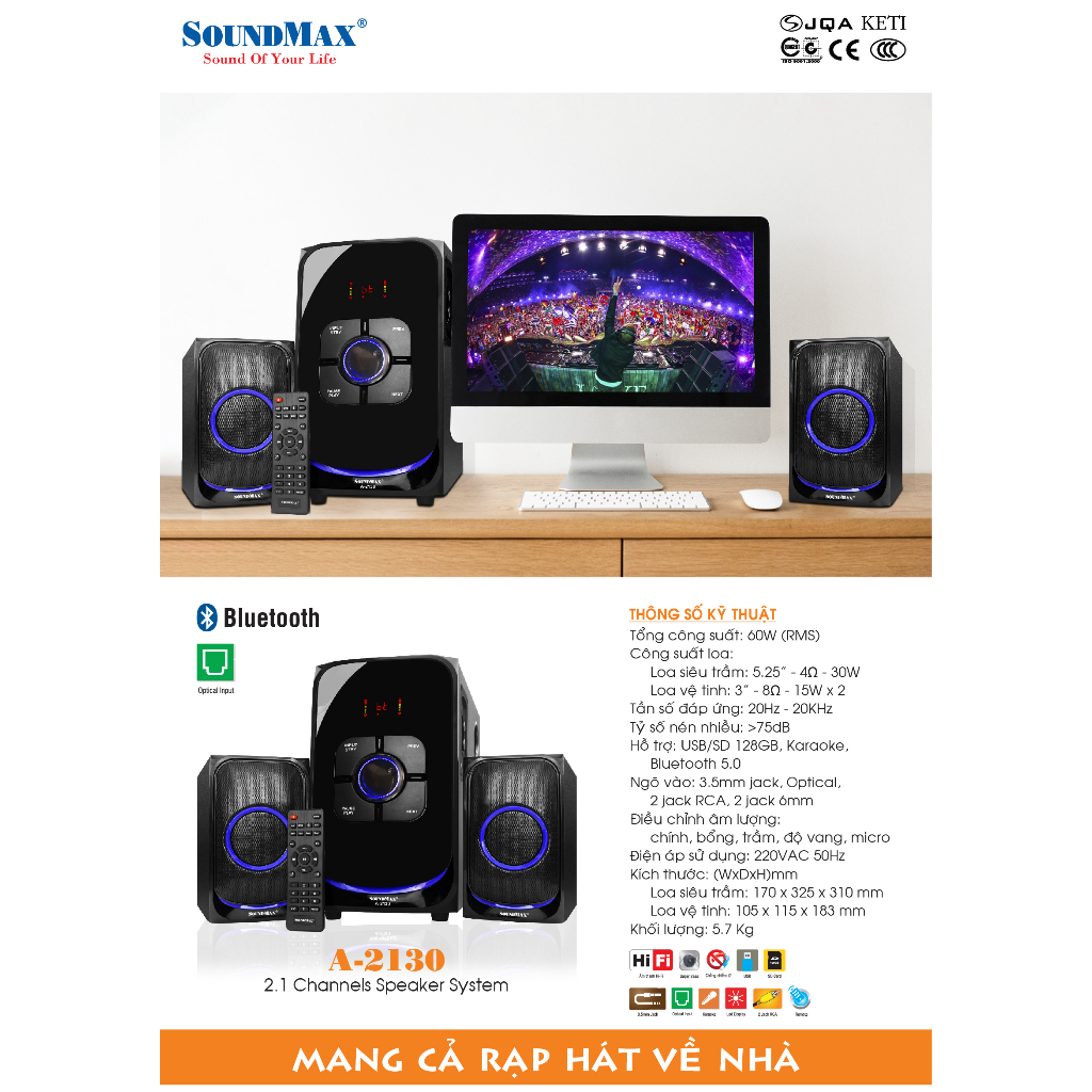 Loa vi tính SoundMax A-2130 (có Bluetooth) - Hàng chính hãng