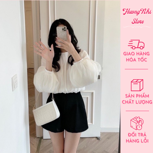 Áo voan tay bồng, áo tay phồng phong cách tiểu thư 3 màu xinh xắn,chất thoáng mát nhẹ nhàng