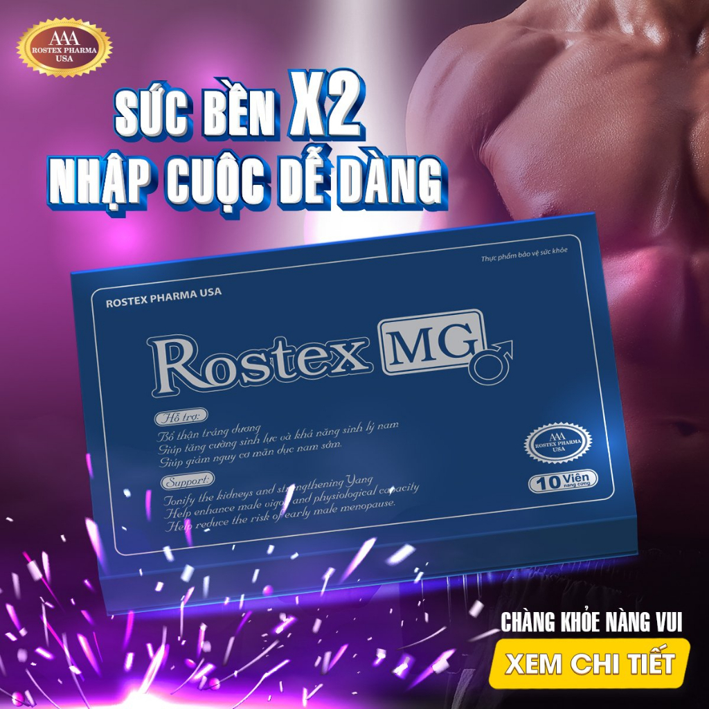 Tăng cường sinh lý nam 1h Rostex MG bổ thận, tráng dương - Hộp 10 viên