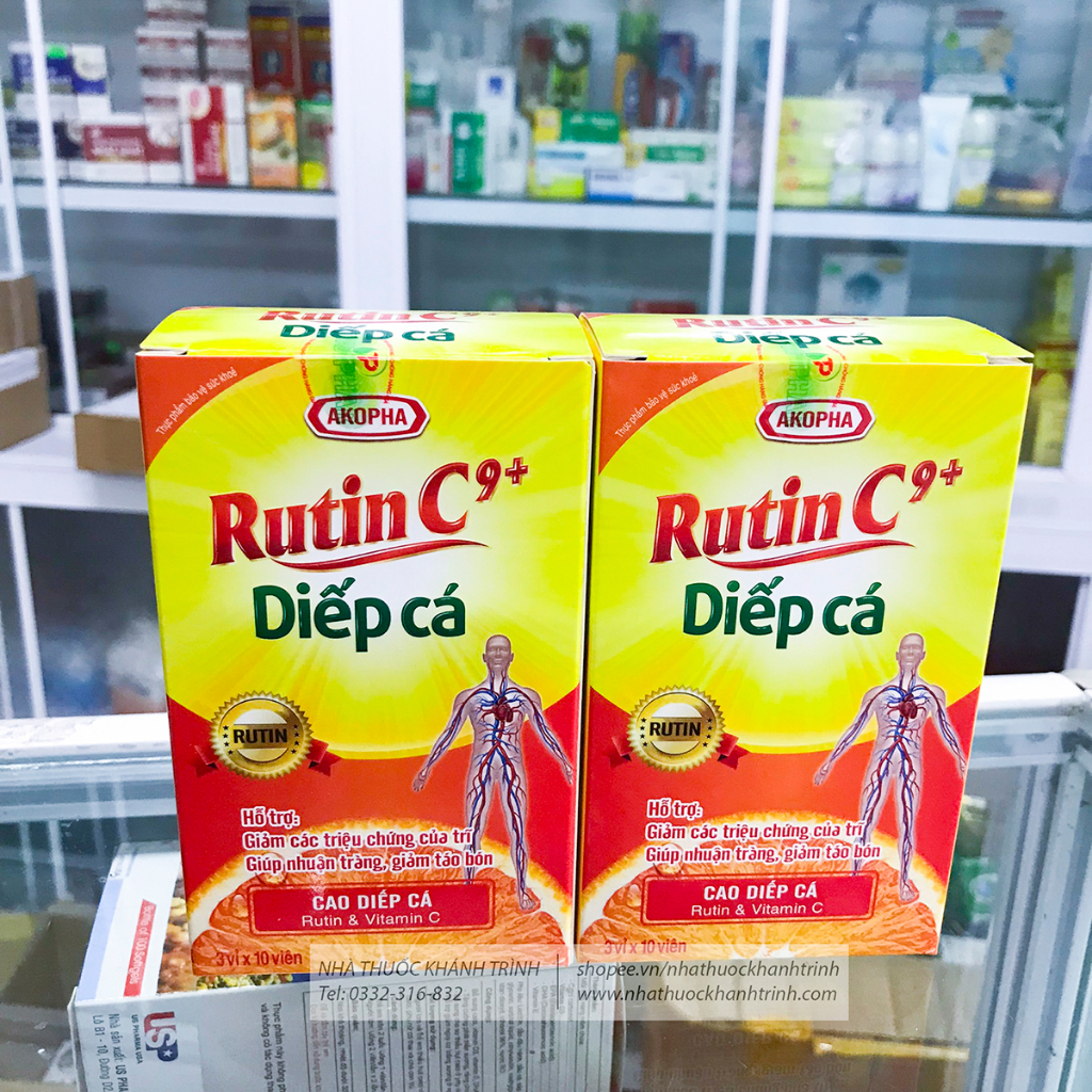 Rutin C 9+ Diếp Cá Akopha, hộp 30 viên, thanh nhiệt mát gan