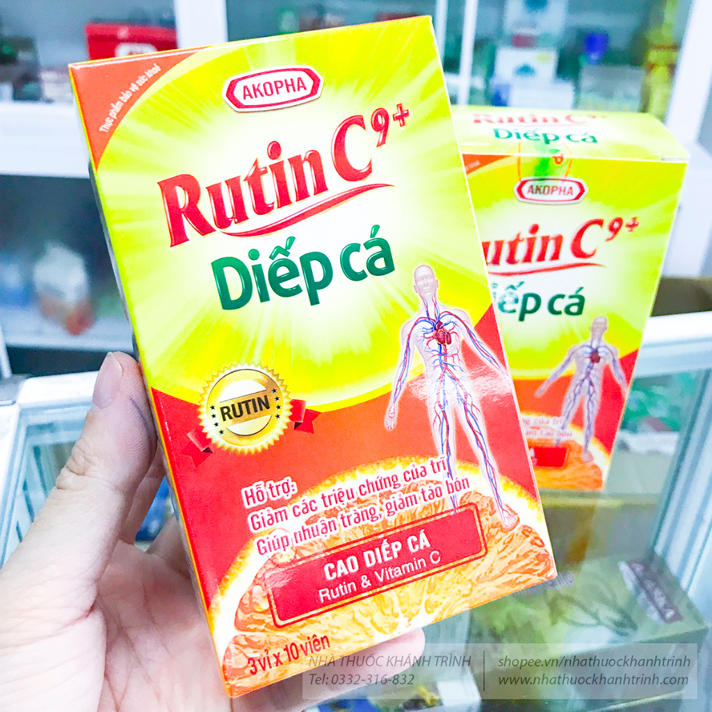 Rutin C 9+ Diếp Cá Akopha, hộp 30 viên, thanh nhiệt mát gan