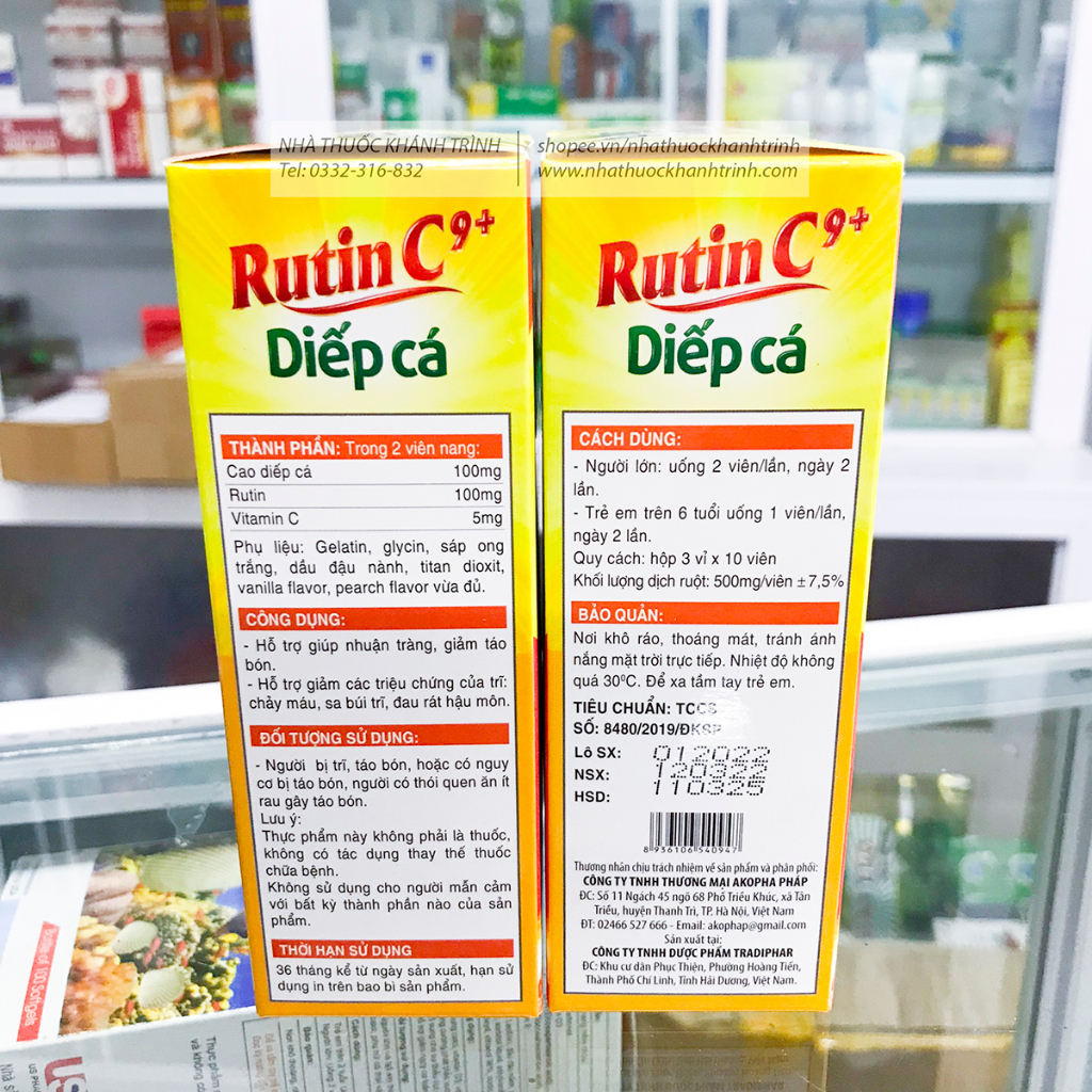 Rutin C 9+ Diếp Cá Akopha, hộp 30 viên, thanh nhiệt mát gan