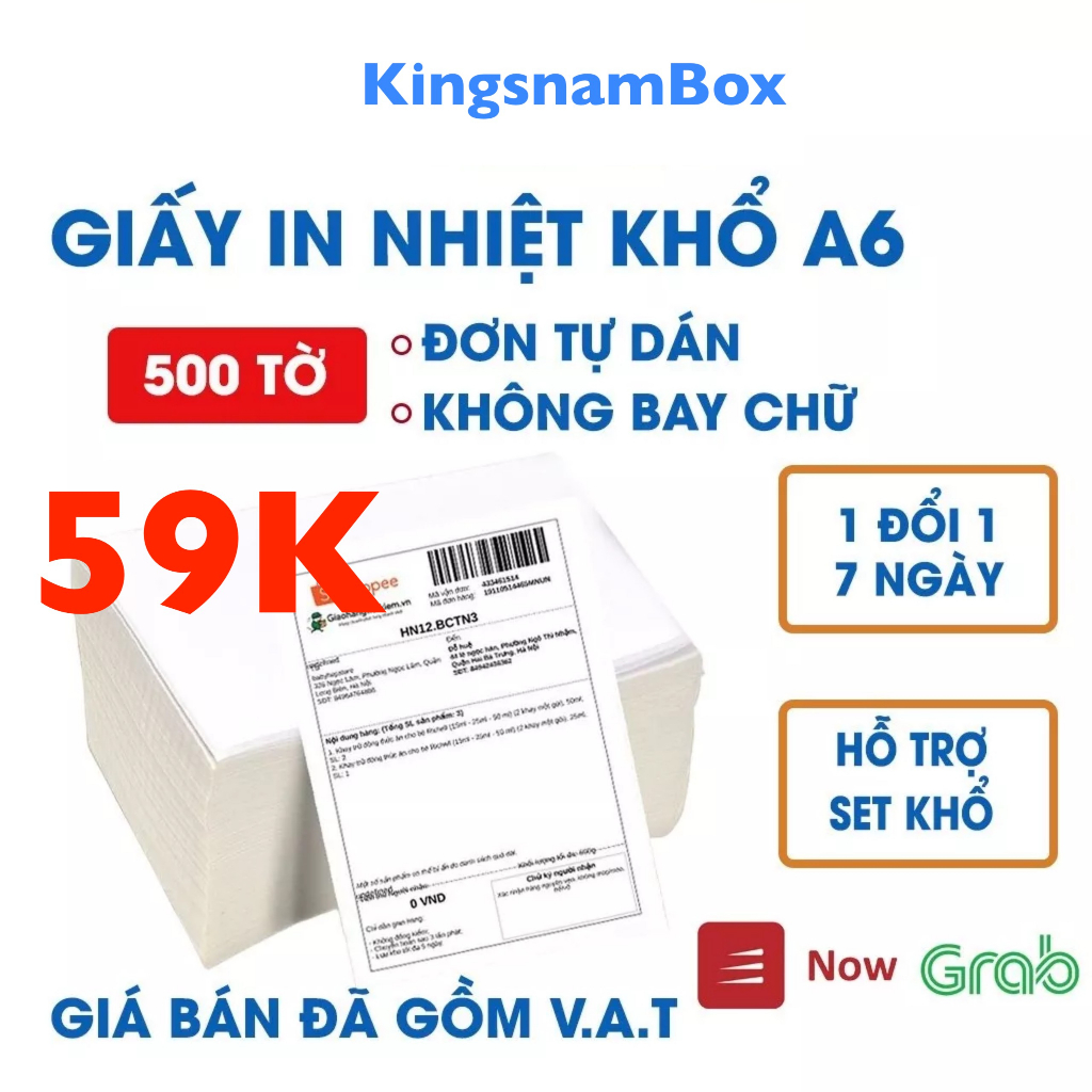 Giấy in nhiệt khổ A7 76x130 tệp 500 tờ in đơn Shopee sẵn lớp bóc dán, chống nước