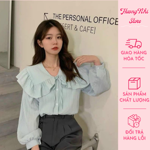 Áo sơ mi nữ, sơmi công sở dài tay cổ bèo form rộng ulzzang kiểu Hàn Quốc chất thun gân xốp mát mẻ full 4 màu freesize