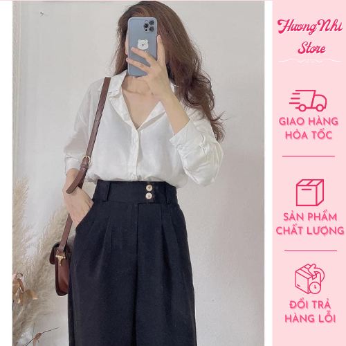 Quần Ống Rộng Nữ Lưng Cao Kiểu Dáng Quần Tây Dáng Ống Suông Cạp Cao Bản To 2 Cúc Chất Vải Tuyết Mưa Full 2 Màu Đủ Size
