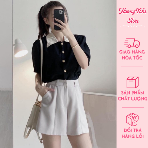 Áo sơ mi nữ, sơmi công sở ngắn tay form rộng ulzzang kiểu Hàn Quốc chất vải cotton thoáng mát 2 màu Đen Be freesize 58kg