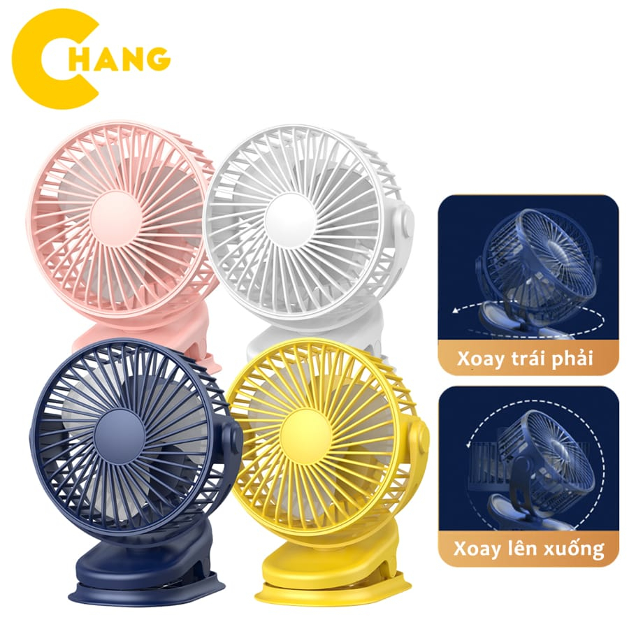 Quạt Mini, Quạt Kẹp Bàn Sạc Tích Điện 3 Tốc Độ Gió Sạc Pin Usb Tiện Dụng Xoay 720 Độ, Hoạt Động Êm Ái