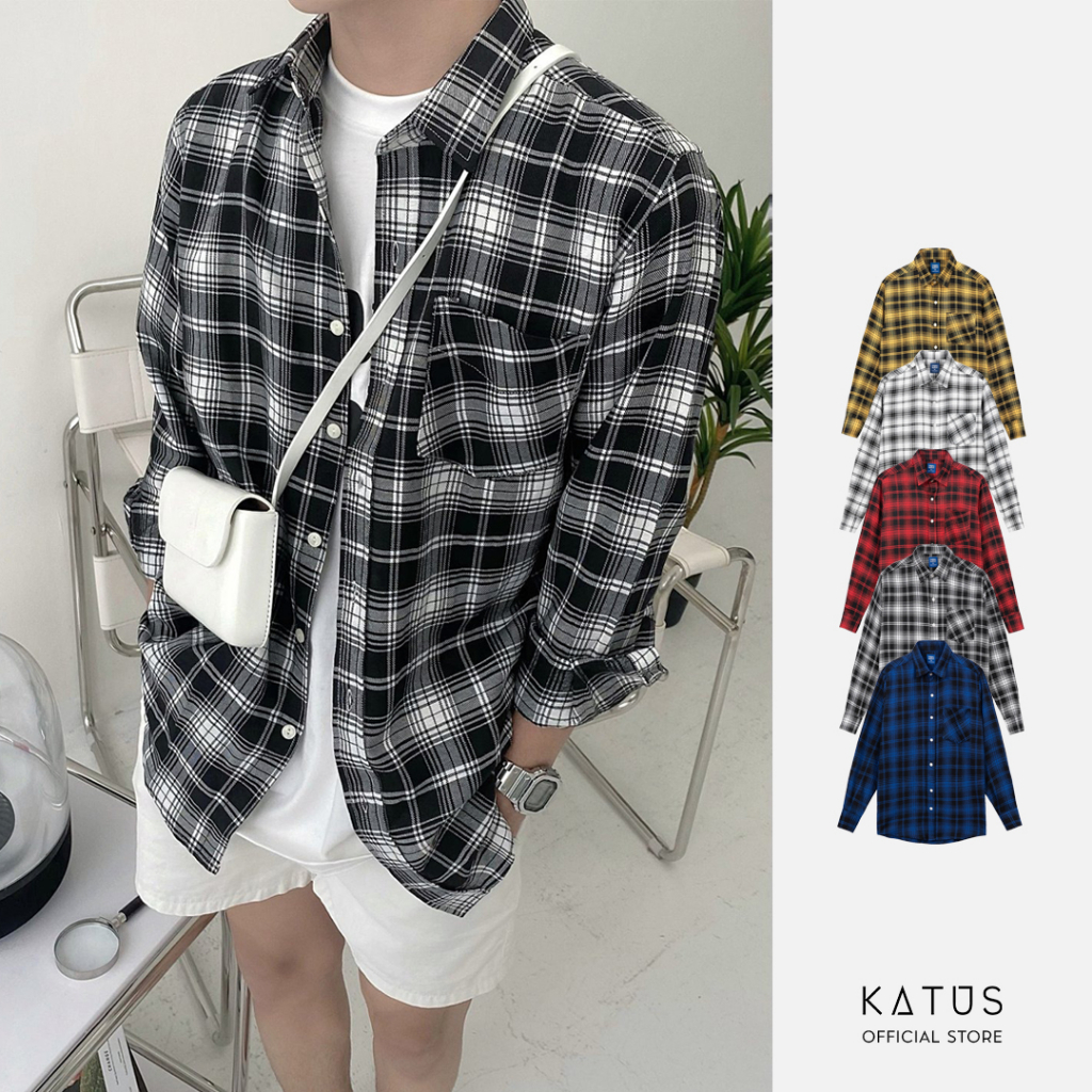 Áo Sơ Mi HB Tay Dài Caro Phối Túi - Katus Store 00512