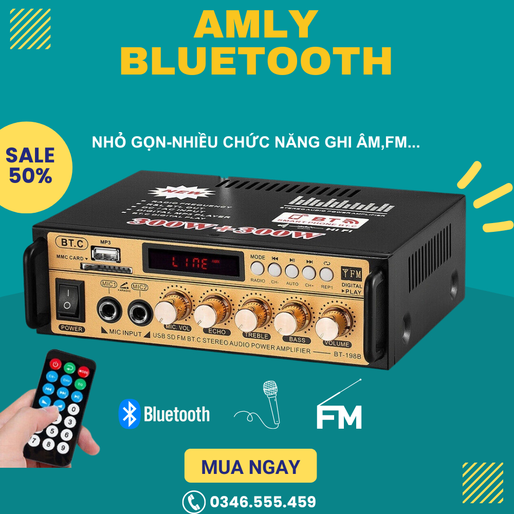 Amply mini KAW nghe nhạc, amply hát karaoke kết nối bluetooth Bảo hành chính hãng 12 tháng
