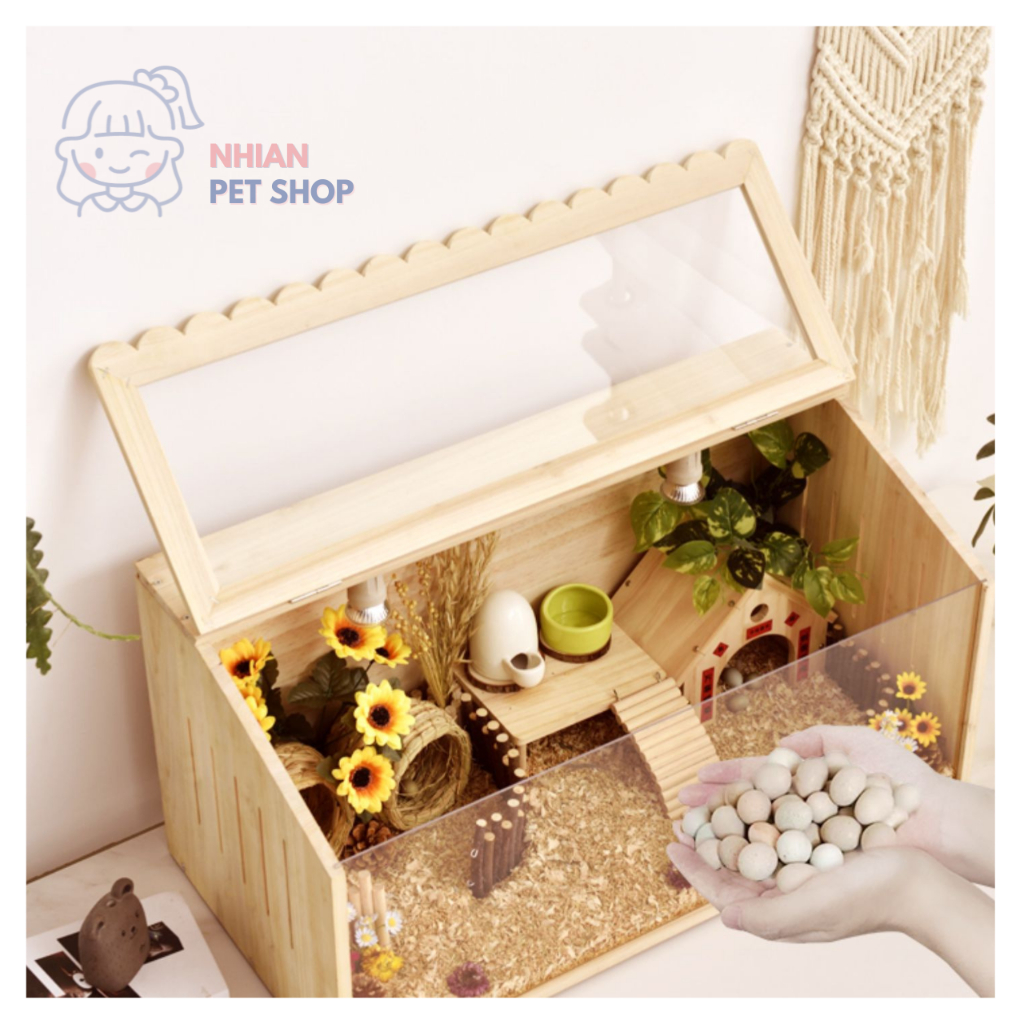 Chuồng Lồng Chuột Hamster Gỗ Mica Hình Ngôi Nhà Size 40cm 50cm 60cm