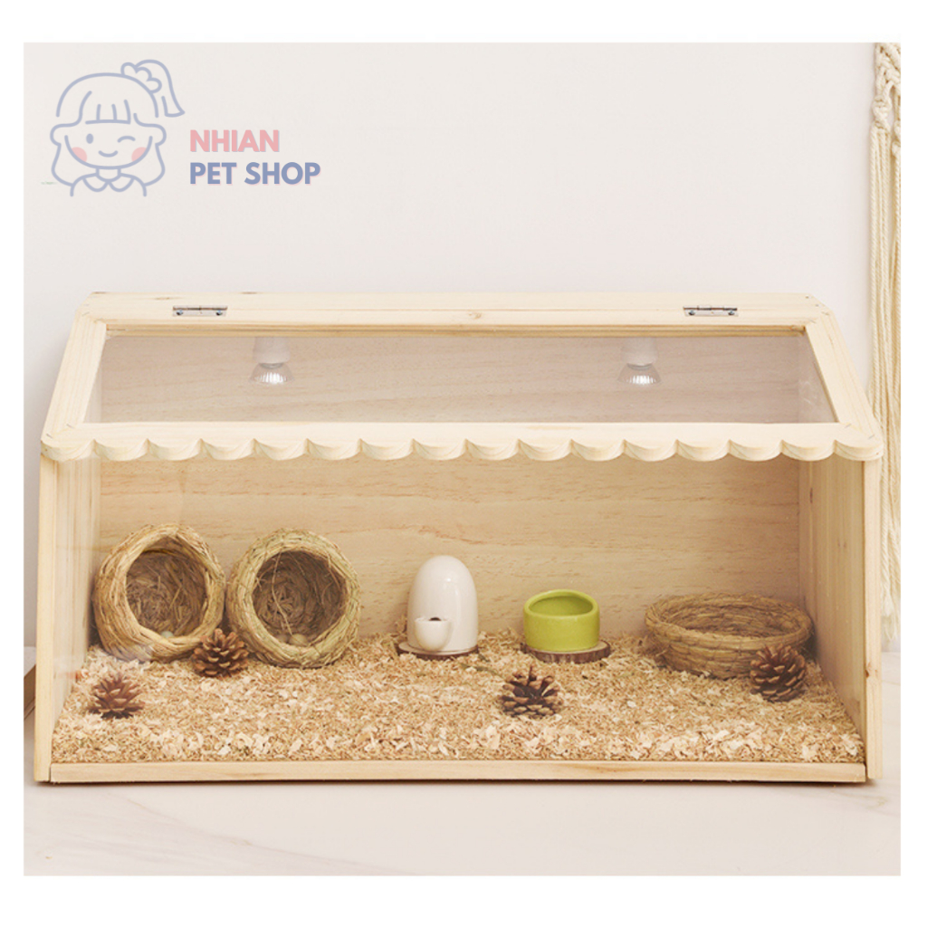 Chuồng Lồng Chuột Hamster Gỗ Mica Hình Ngôi Nhà Size 40cm 50cm 60cm
