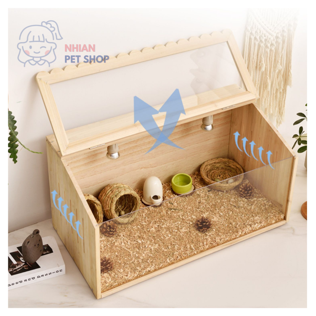 Chuồng Lồng Chuột Hamster Gỗ Mica Hình Ngôi Nhà Size 40cm 50cm 60cm