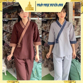 Đồ lam đi chùa vạt chéo ba nút