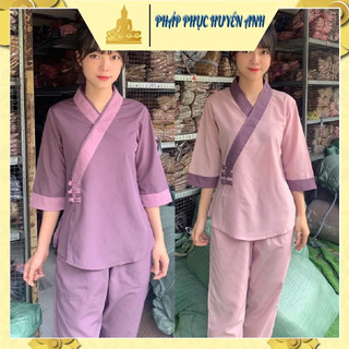Đồ lam đi chùa vạt chéo ba nút