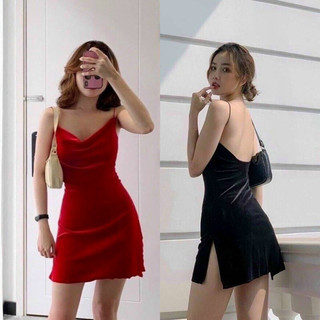 Đầm Nhung dây xẻ tà