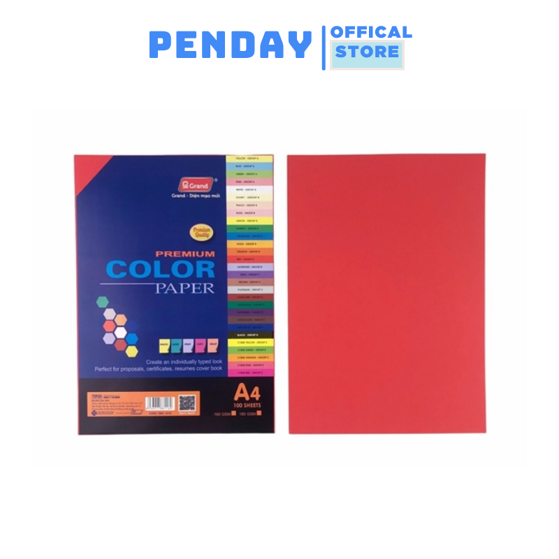 Giấy bìa màu đỏ A4 ( Bìa màu đặc biệt - thếp 100 tờ) - PENDAY STORE