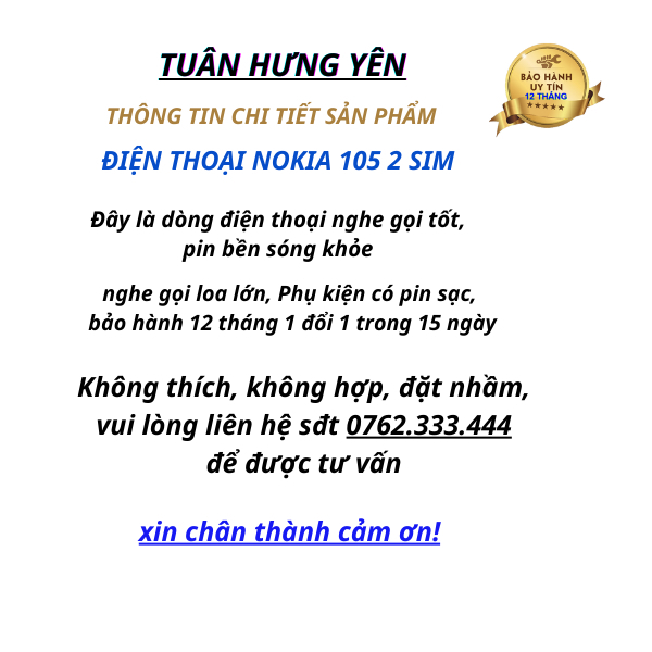 Nokia 105 ( HÀNG CAO CẤP CÓ HỘP) điện thoại phổ thông nokia 105 2 sim 2019 bảo hành 12 tháng đầy đủ phụ kiện | BigBuy360 - bigbuy360.vn
