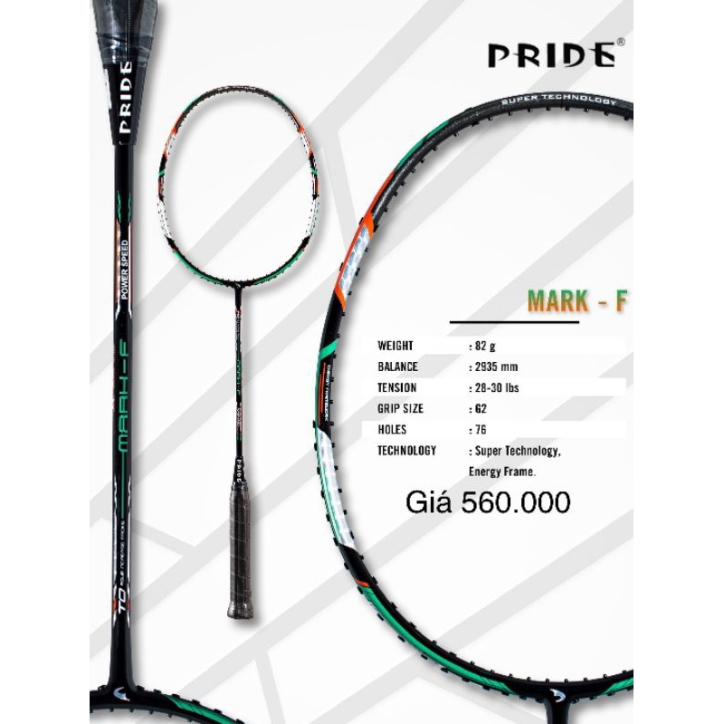 Vợt Cầu lông chính hãng  Pride Khung carbon căng max 11,8 kg