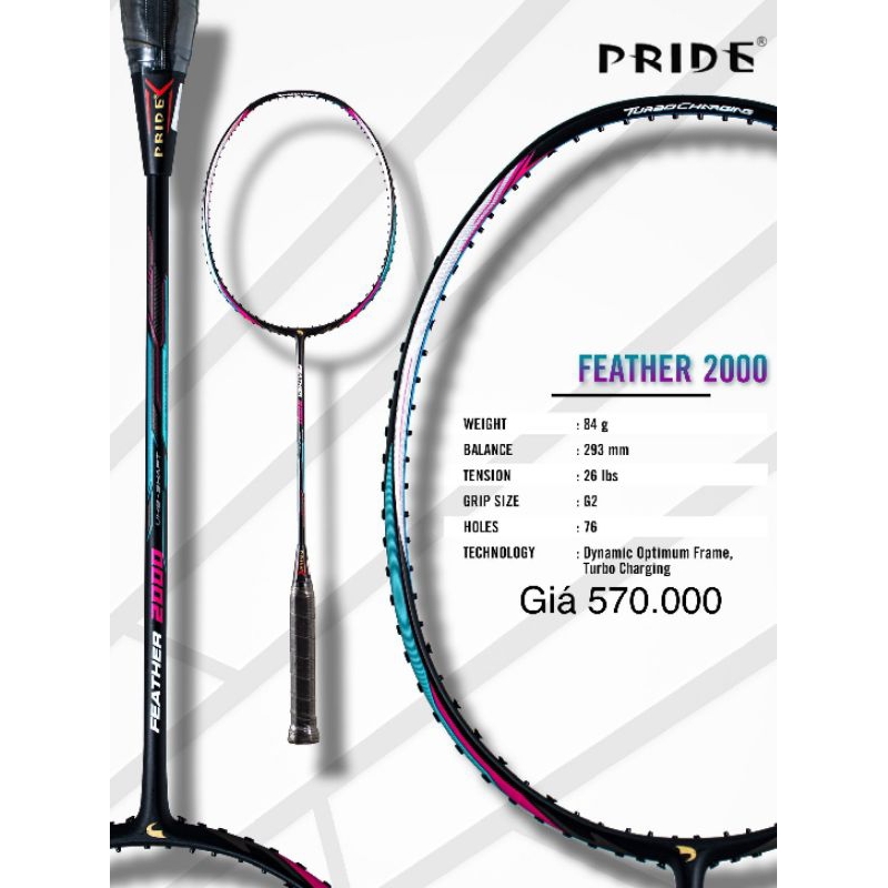 Vợt Cầu lông chính hãng  Pride Khung carbon căng max 11,8 kg