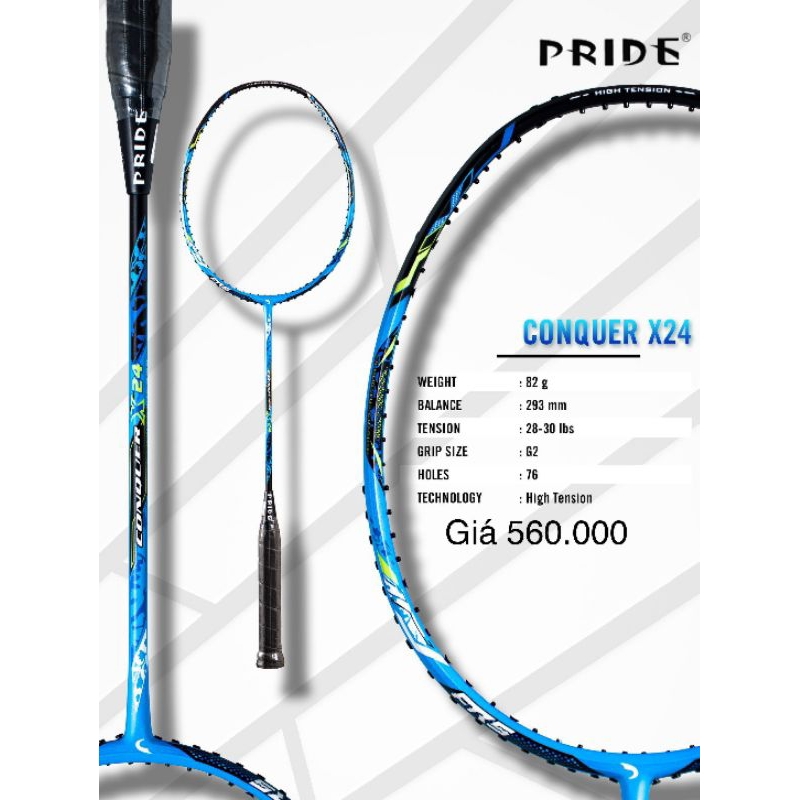 Vợt Cầu lông chính hãng  Pride Khung carbon căng max 11,8 kg