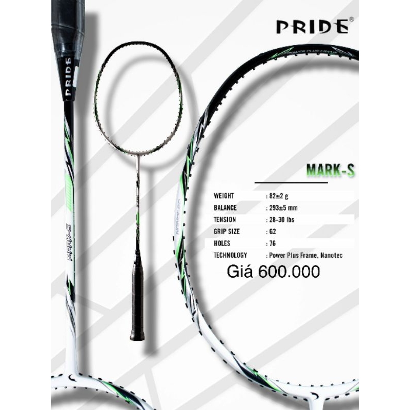 Vợt Cầu lông chính hãng  Pride Khung carbon căng max 11,8 kg