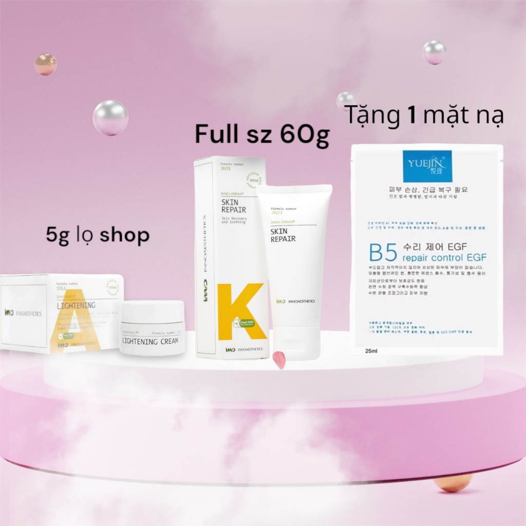 Peel lighteing 5g và kem dưỡng phục hồi da skinrepair 60g tặng 1 mặt nạ yuejin -Combo