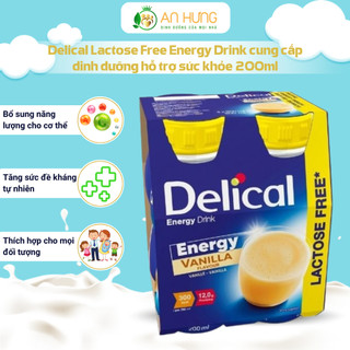 Sữa Delical Lactose Free Energy Drink - Cung cấp dinh dưỡng hỗ trợ sức khỏe hương Vani - 200ml