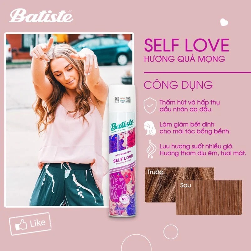 Dầu Gội Khô Giúp Làm Sạch, Ngăn Bết Dính Tóc Làm Bồng Bềnh Tức Thì Batiste Dry Shampoo 200ml