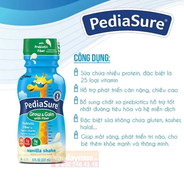 COMBO 6 Chai Sữa nước Pediasure Vani with Fiber 237ml Xanh Lá của Mỹ