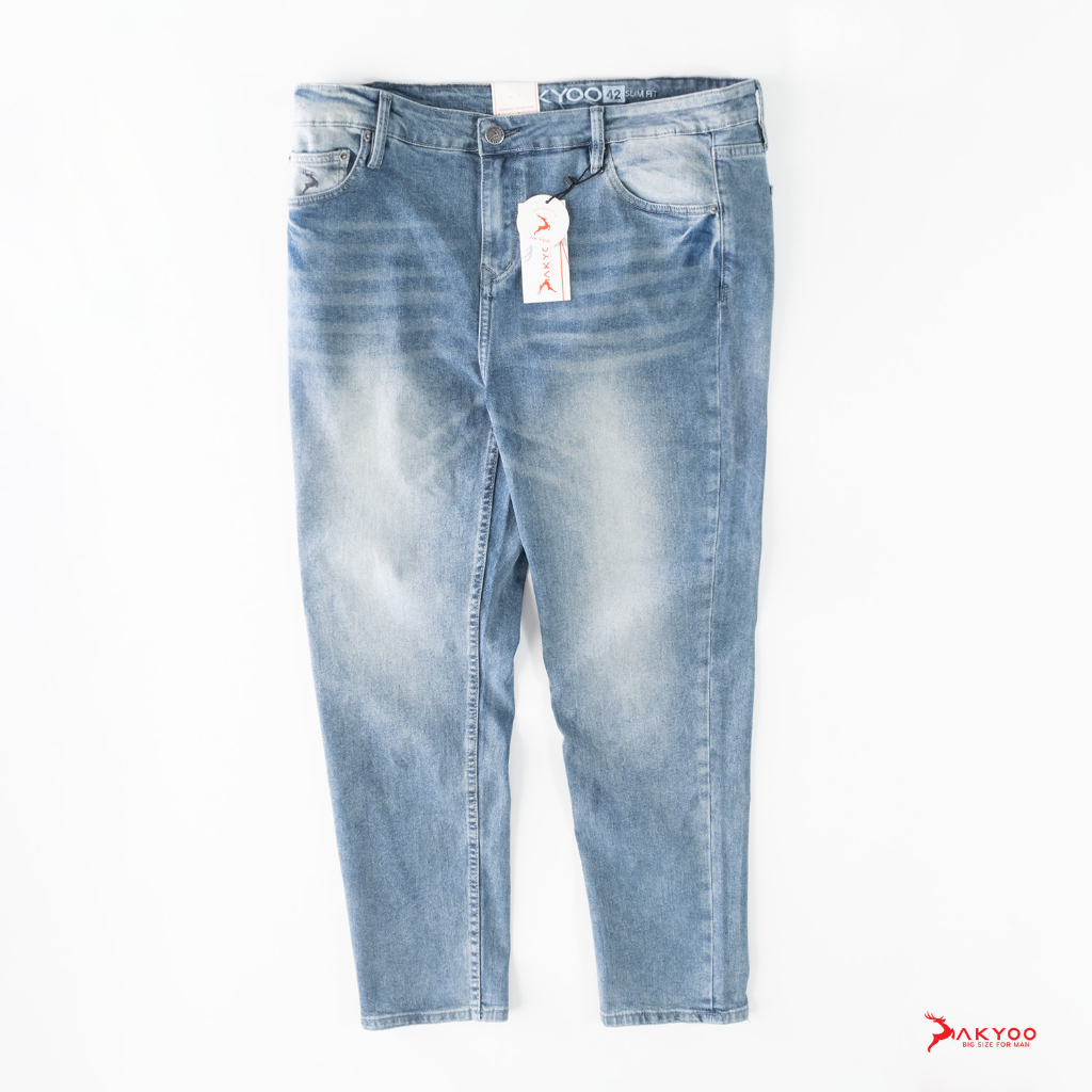 Quần Jean Xanh Nam Bigsize 80kg đến 140kg Akyoo, Chất Jean Thun Mền Mại Co Giãn ,QJ XANH A27