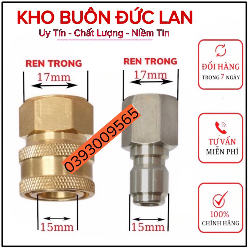 Khớp Nối Nhanh , Khớp Nối Nhanh Dây Rửa Xe Cao Áp 3/8 Ren 17mm. Lắp Máy Rửa Xe Công Nghiệp