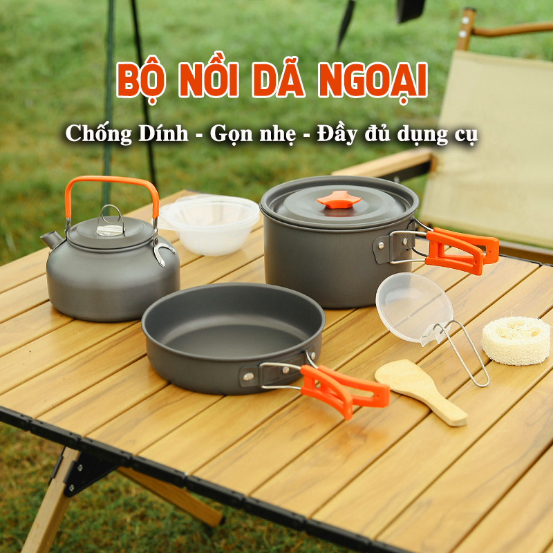 Bộ Nồi Dã Ngoại Chống Dính Mountainhiker 9 Món Hợp Kim Nhôm Bộ Nồi Chảo Nấu Ăn Dã Ngoại Nồi Du Lịch Gọn Nhẹ NA72