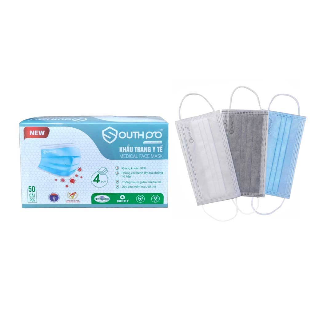 1 Thùng khẩu trang y tế 4 lớp kháng khuẩn Southpro - thùng 50 hộp - có màng