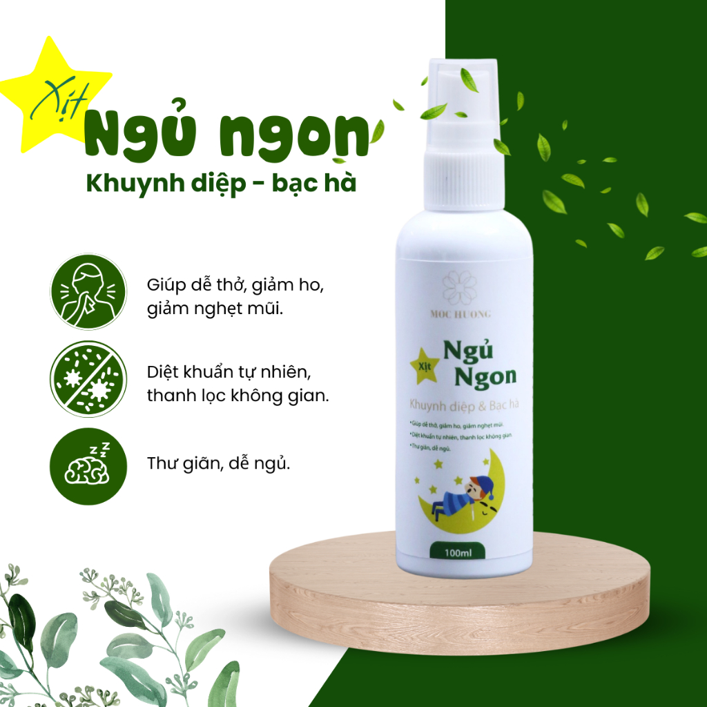 (Quà tặng) Xịt Ngủ Ngon tinh dầu Khuynh diệp - bạc hà MỘC HƯƠNG giảm ho, nghẹt mũi, thanh lọc không khí 100ml