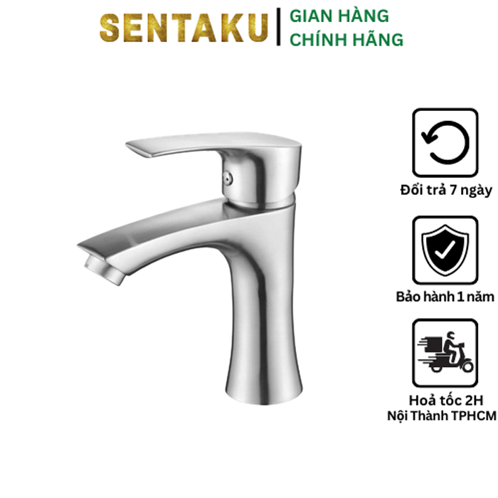 Bộ Vòi chậu rửa lavabo nóng lạnh cao cấp inox 304 phòng tắm [Bảo hành 24 tháng] - Sentaku