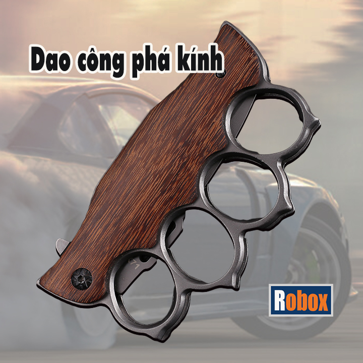 Dao trợ lực đi dã ngoại đi phượt cán gỗ hỗ trợ phá kính xe hơi thoát hiểm