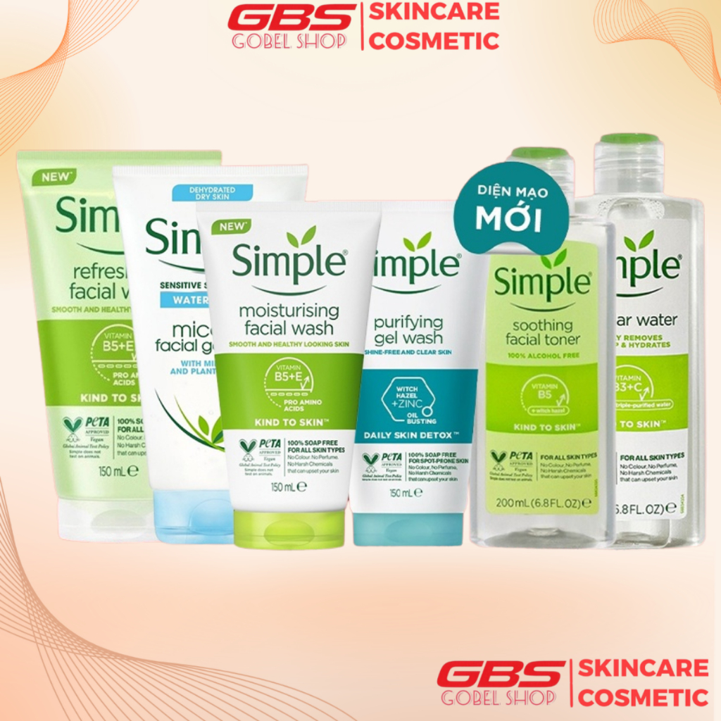 Sữa Rửa Mặt, Toner, Nước Tẩy Trang Dịu Nhẹ Simple Kind To Skin