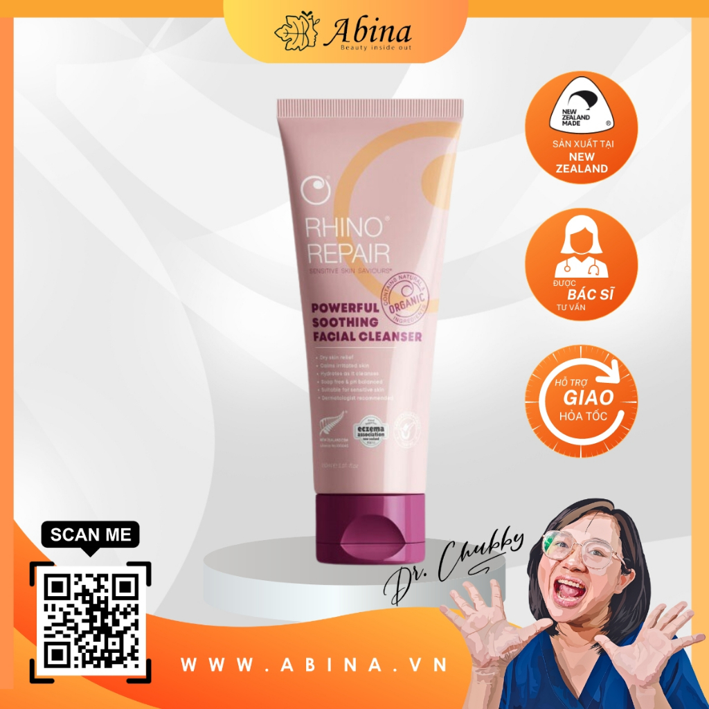 Sữa rửa mặt cấp ẩm phục hồi chuyên biệt cho da nhạy cảm Rhino Repair Powerful Soothing Facial Cleanser 150ml Dr Chubby