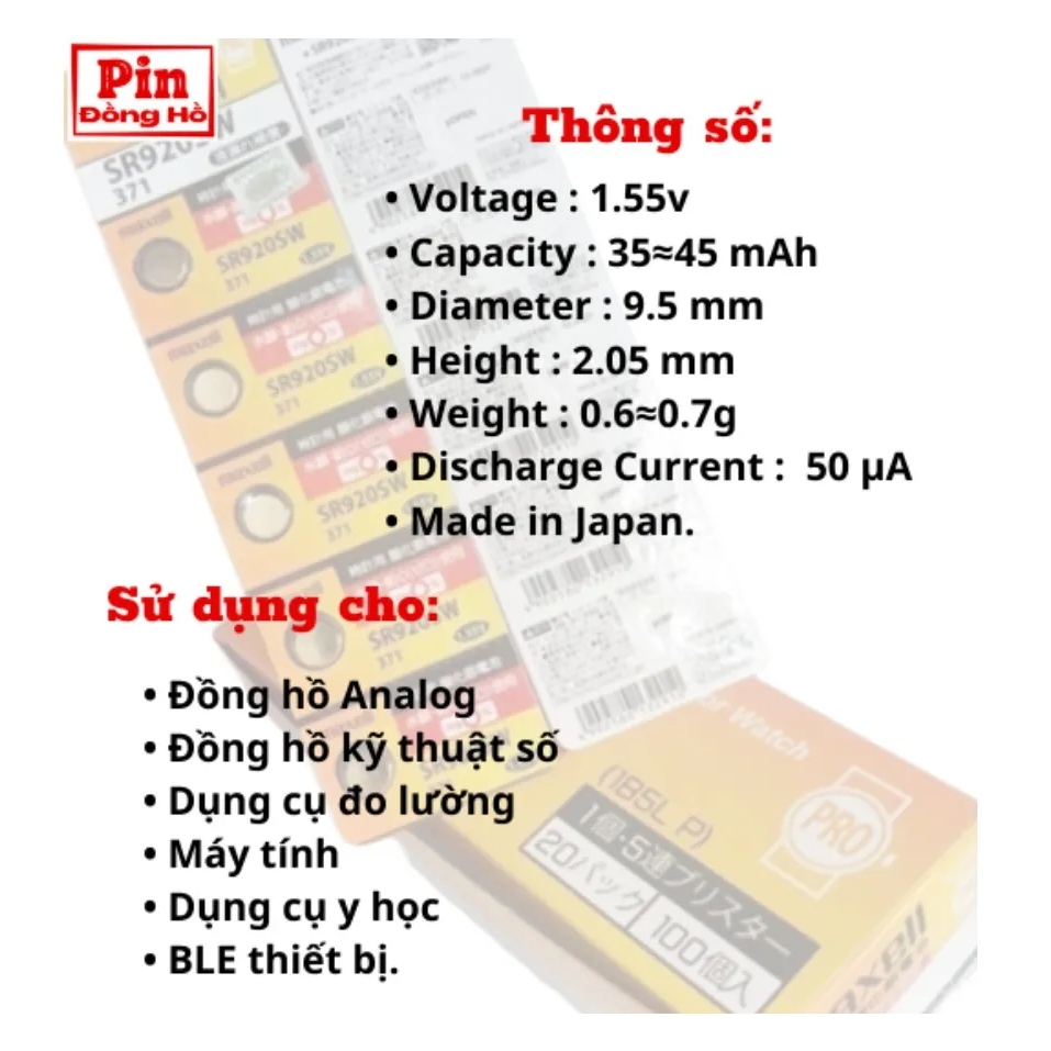 Pin SR920SW Maxell Pro 371 Chính Hãng Thay Pin Đồng Hồ Đeo Tay